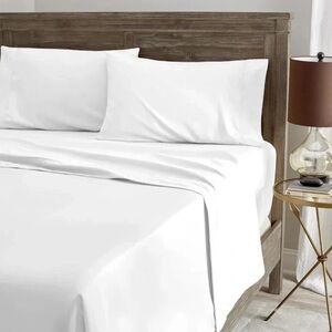 R+R Set of 4 King Size Bed Sheet Set 250 Thread Count Easy Care Sheet Set White